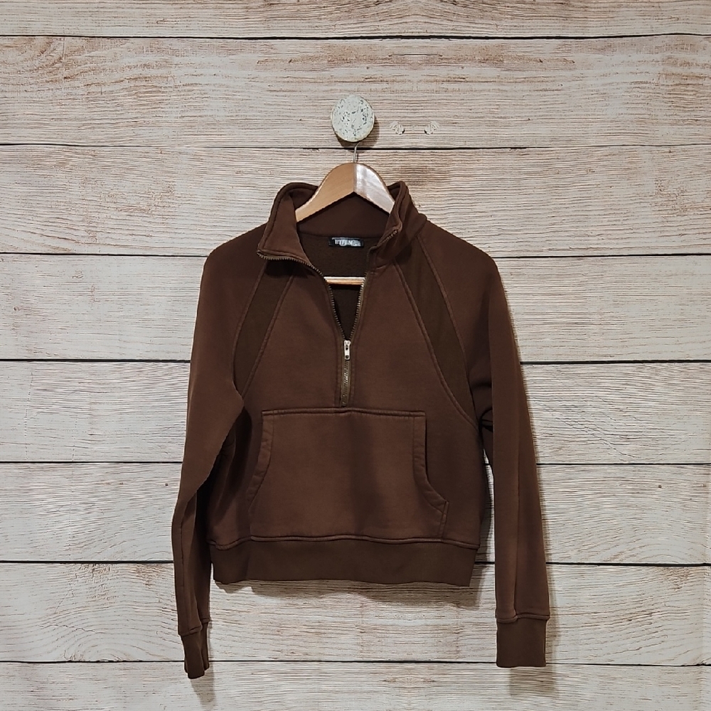 BTFBM Brown Quarter-Zip Cropped Pullover Medium